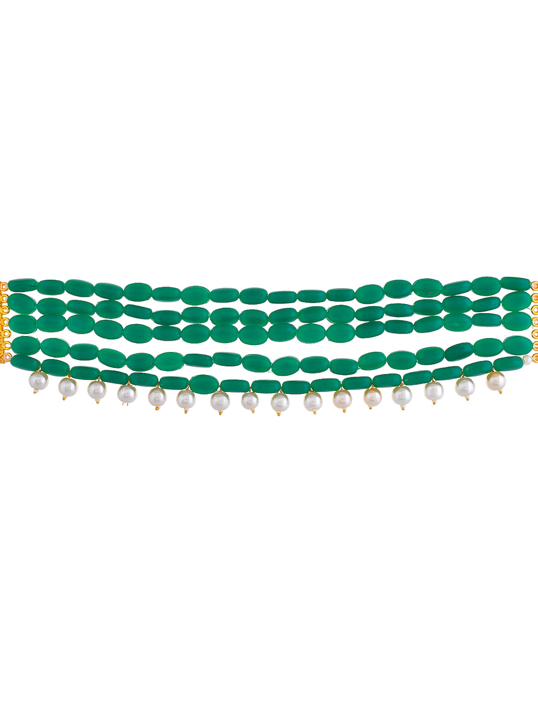 Elegant Green Gemstone Choker Necklace with Pearl Accents