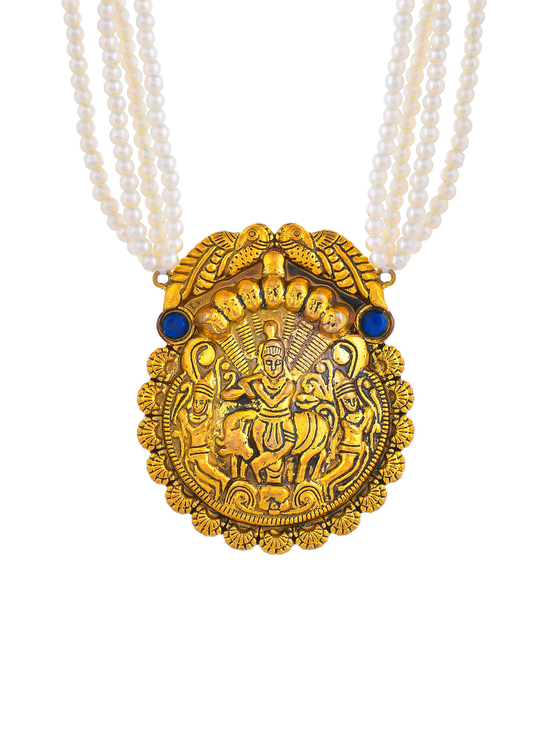 Gold and Pearl Necklace with Intricate Pendant Design