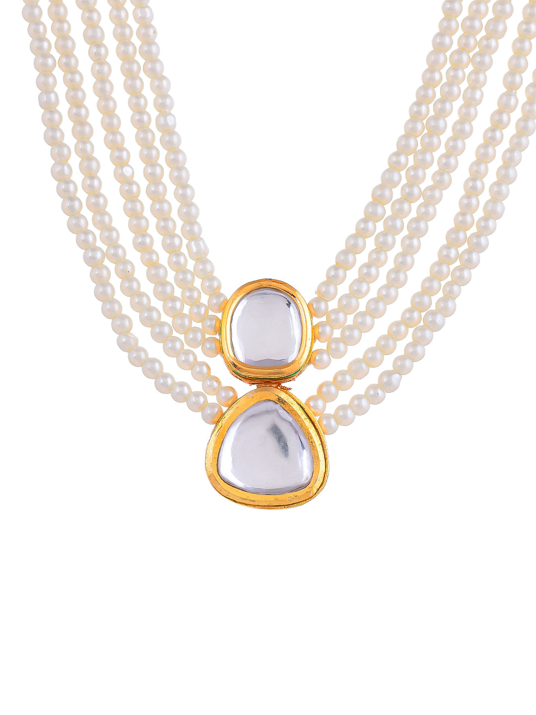 Pearl Necklace with Gold Accents and Gemstone Detailing