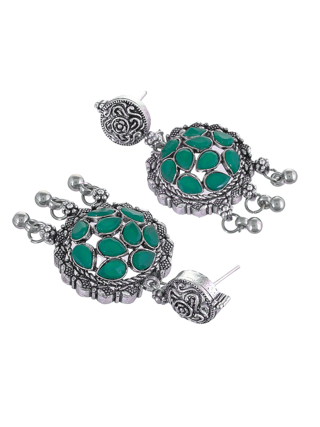 Silver plated & Green cz stone jewelry set with earring