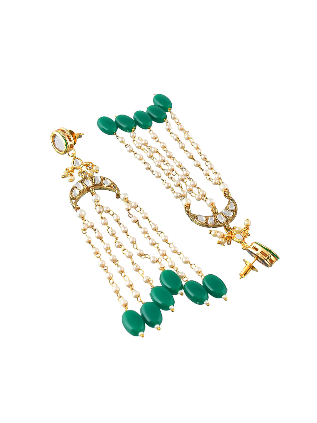 Elegant Gold Chandelier Earrings with Green Gemstone Accents