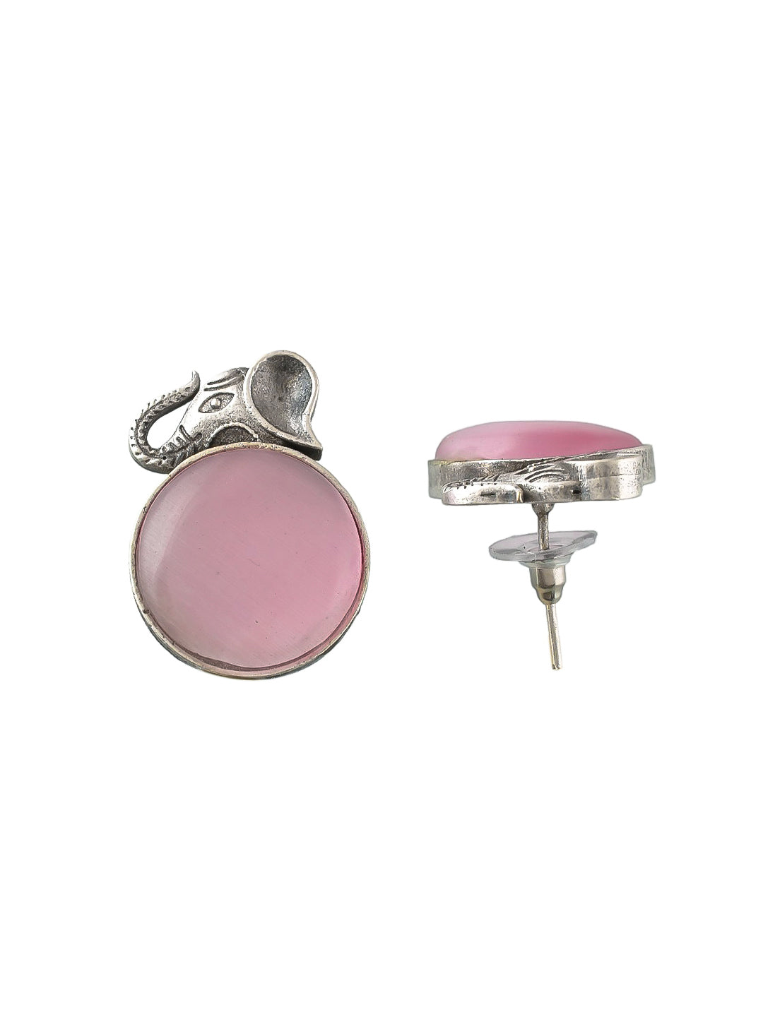 “Elegant Elephant Silver Earrings with Pink Gemstones