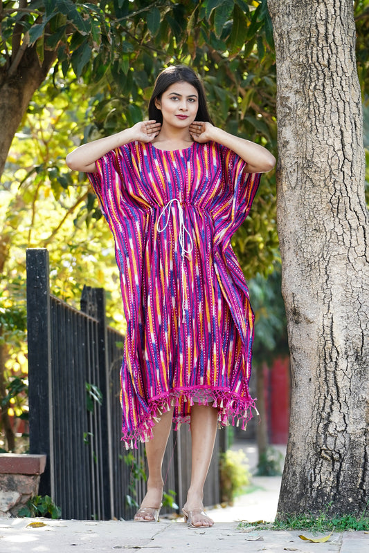 Chinon Silk Kaftan Midi Dress - Western Wear for Women Online