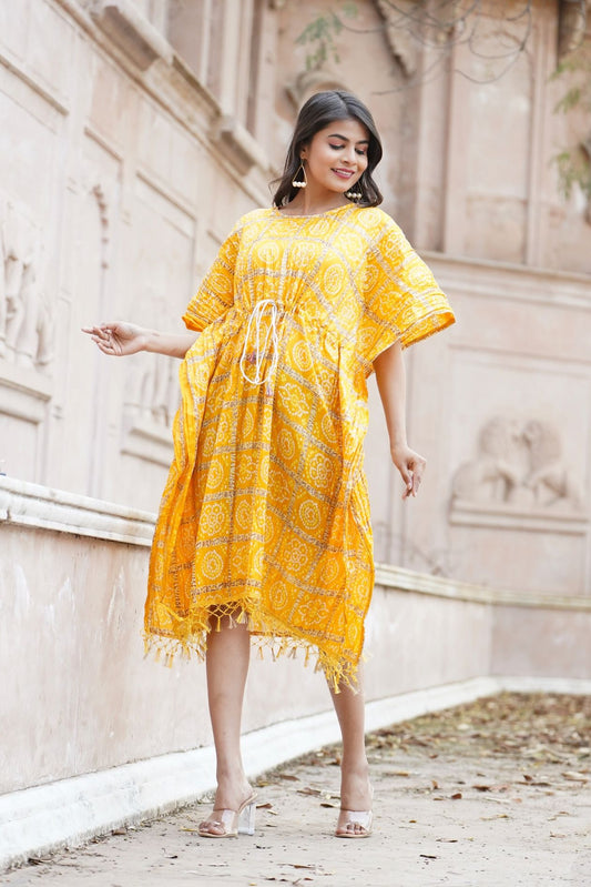 Chinon Silk Bandhej Kaftan - Western Wear for Women Online