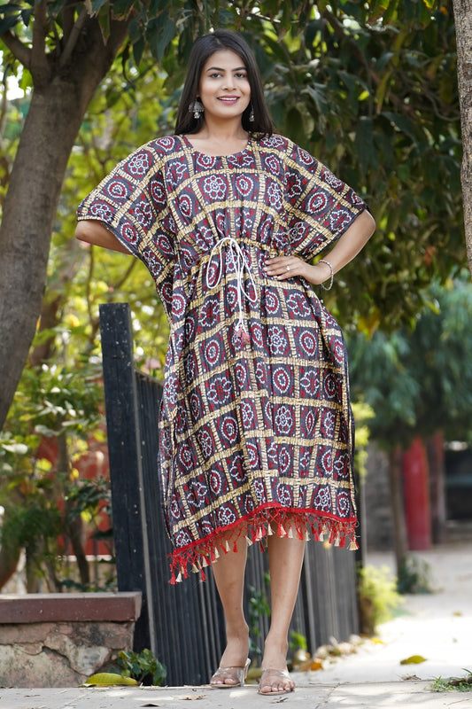 Chinon Silk Bandhej Kaftan - Western Wear for Women Online