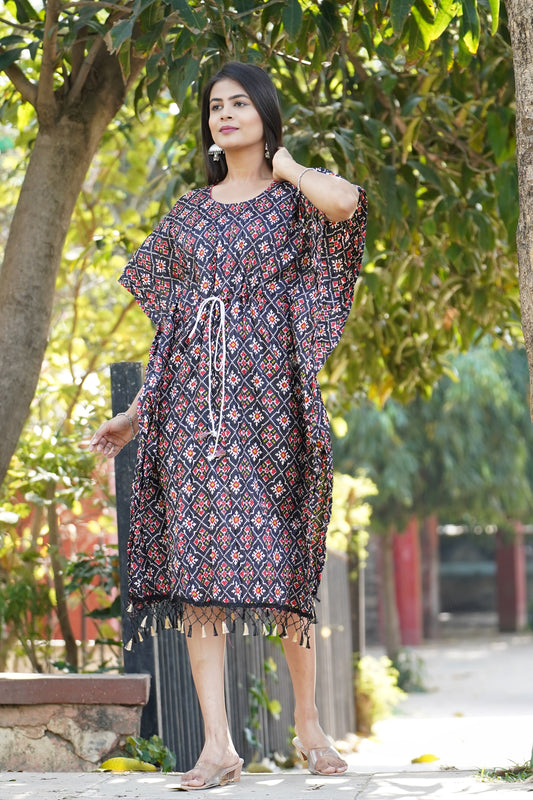Kalamkari Chinon Silk Kaftan Midi Dress for Women Online