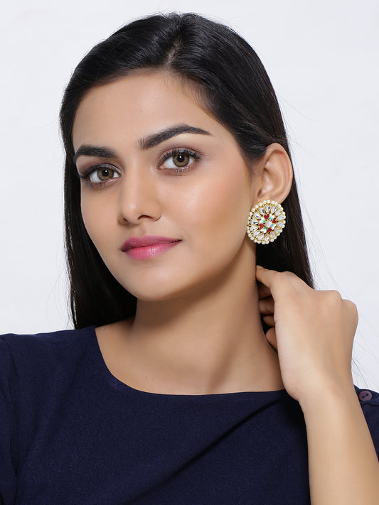 Kundan Meena Round Stud Earrings for Women Online