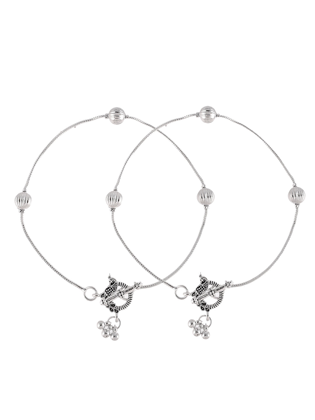 Set Of 2 Silver ghungroo anklets for women/girls