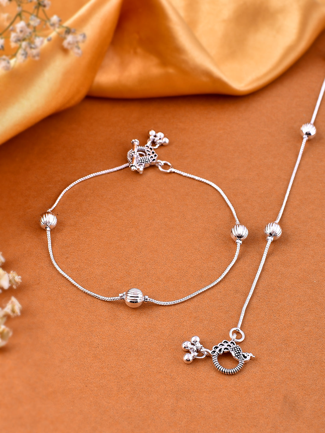 Set Of Silver Ghungroo Anklets For Women Girls