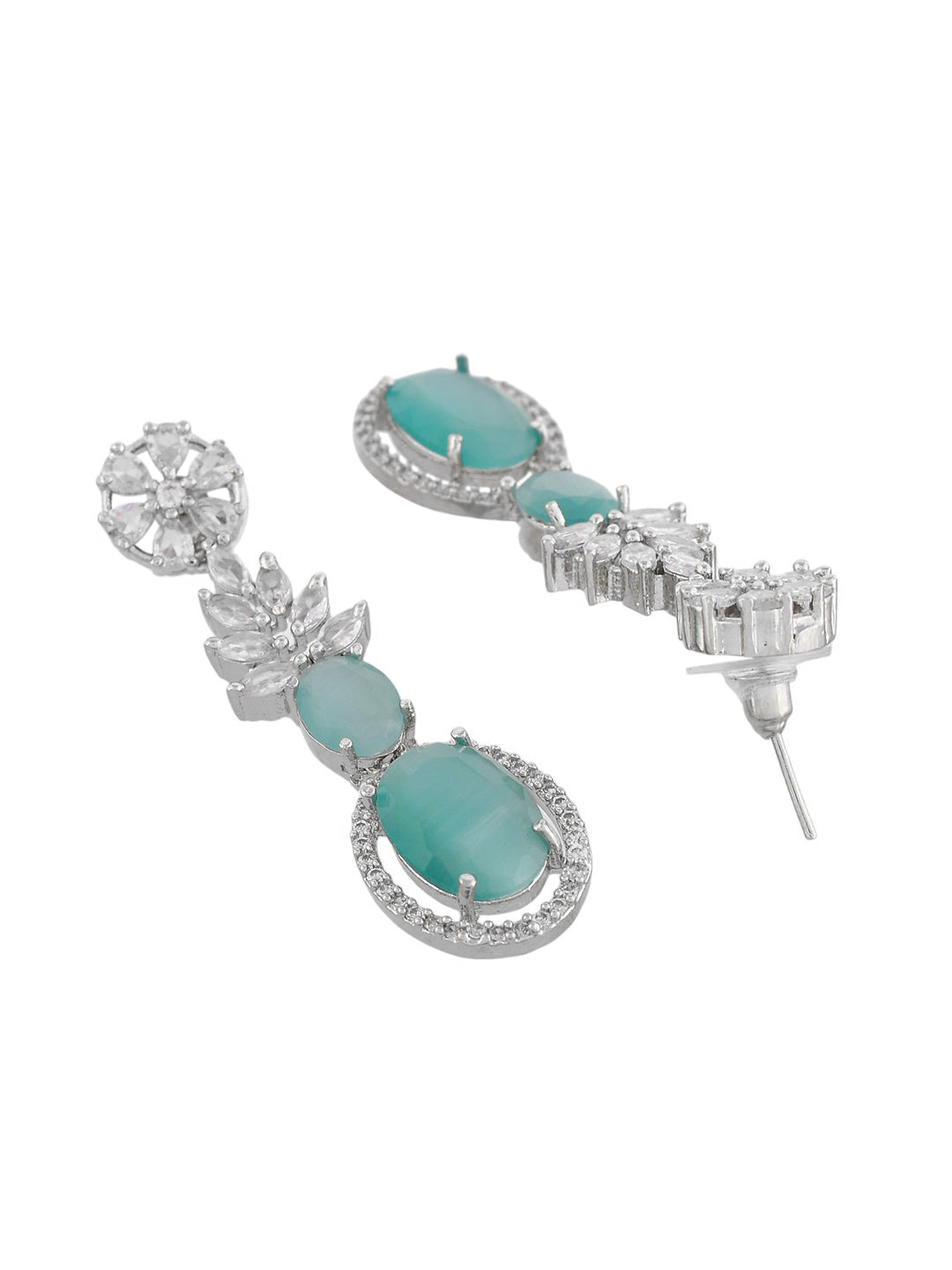 Trending Silver Plated Mint Green American Diamond Drop Earrings