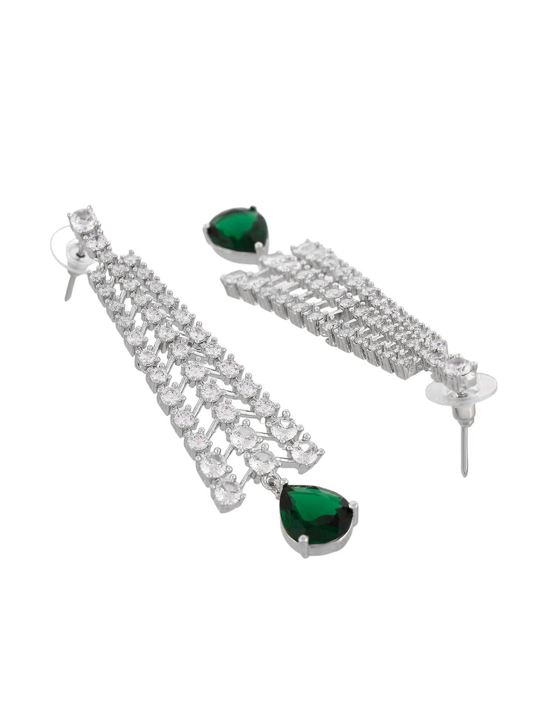 Green American Diamond Long Earrings For Women