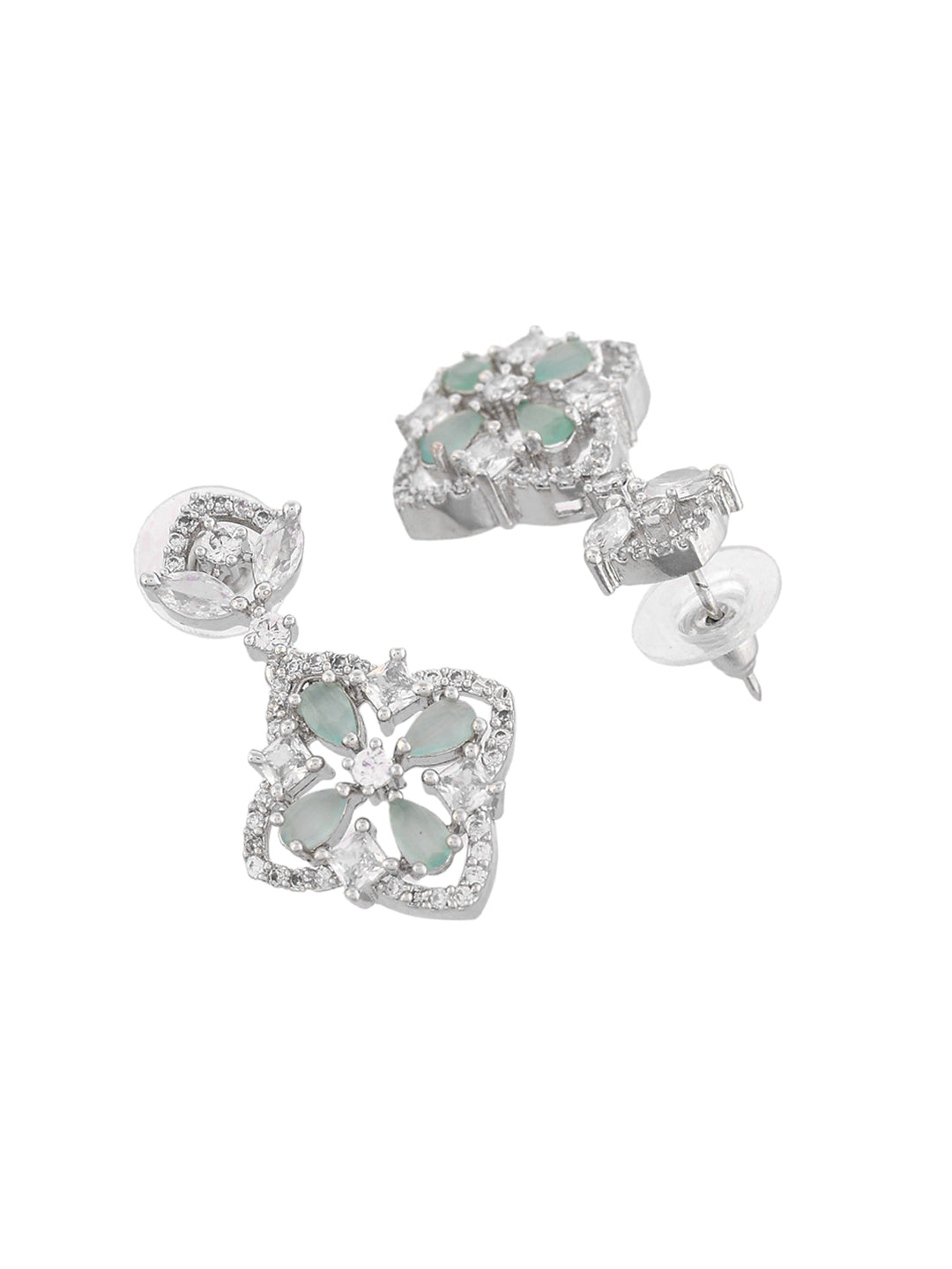 Trending Silver Plated Mint Green American Dimond Drop Earrings(SBE32MU_693)