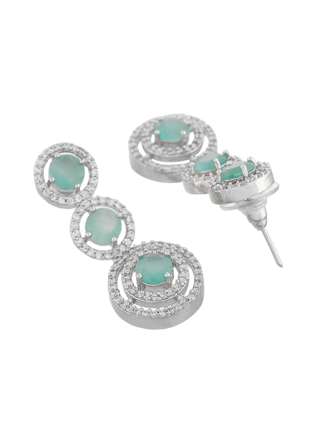 Silver Plated Geometric American Diamond Drop Earring For Women