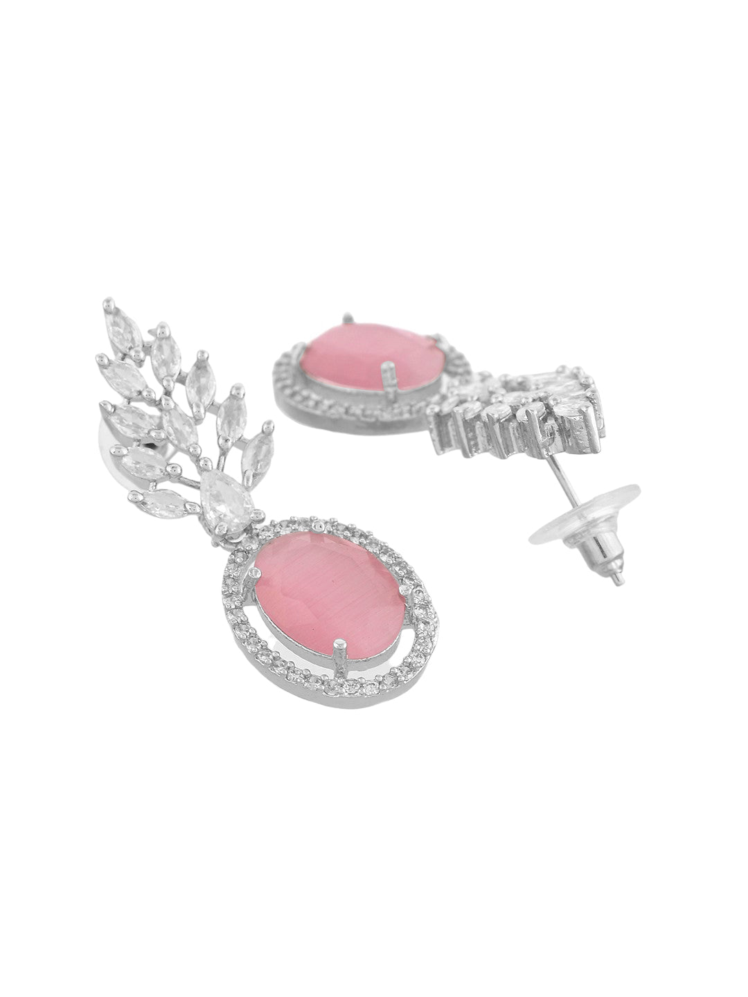 Trending Silver Plated Pink American Dimond Drop Earrings (SBE32MR_698)