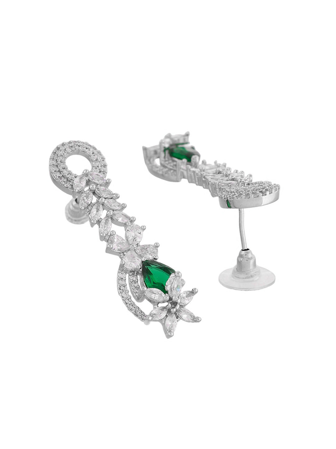 Stylish Silver Plated Green American Dimond Drop Earrings (SBE32_697)