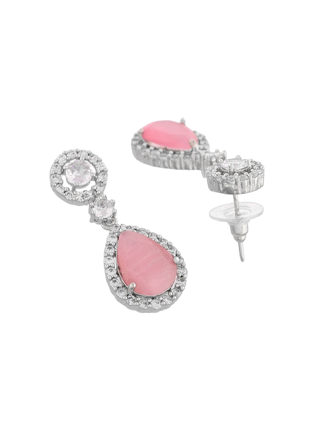 New Silver Plated Pink American Dimond Drop Earrings (SBE32MR_699)