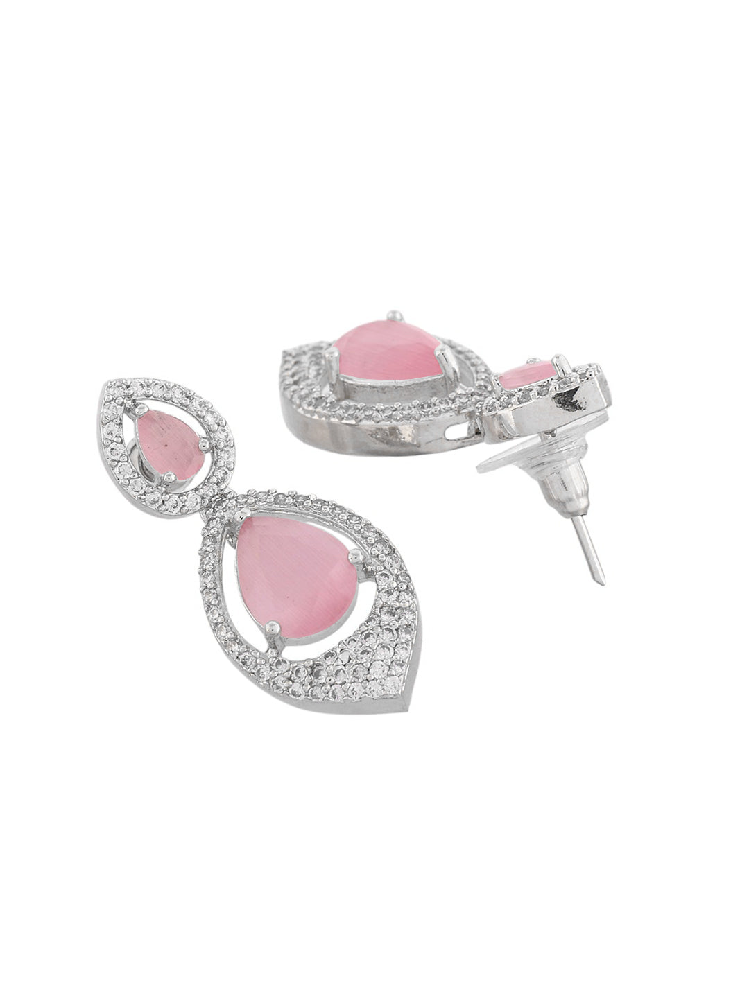 Pink American Diamond Drop Earrings For Women