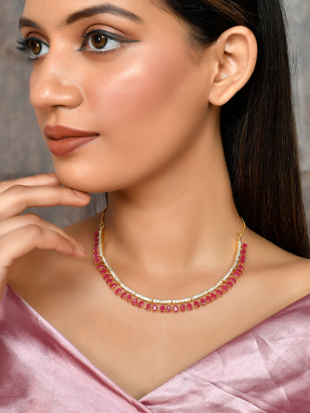 Gold Plated Red Stone Necklace Set for Women Online