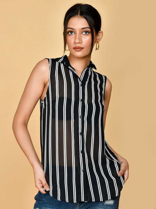 Georgette Striped Sleeveless Shirt Top for Girls/women Online