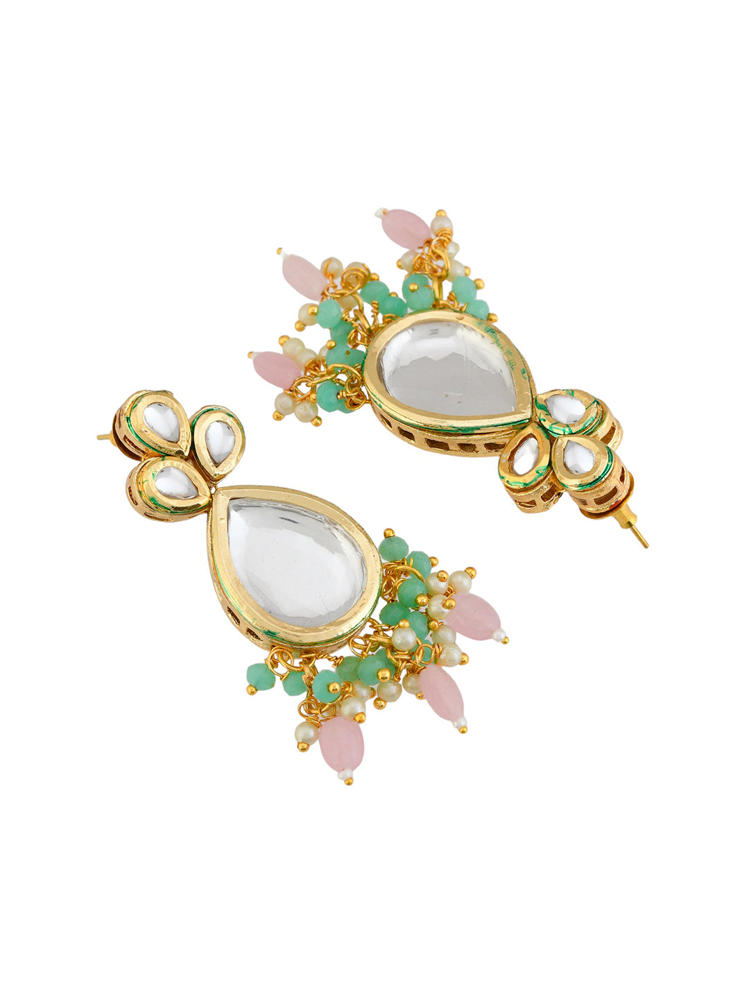 Gold-plated kunden, Green & Pink Beaded Necklace and Earrings