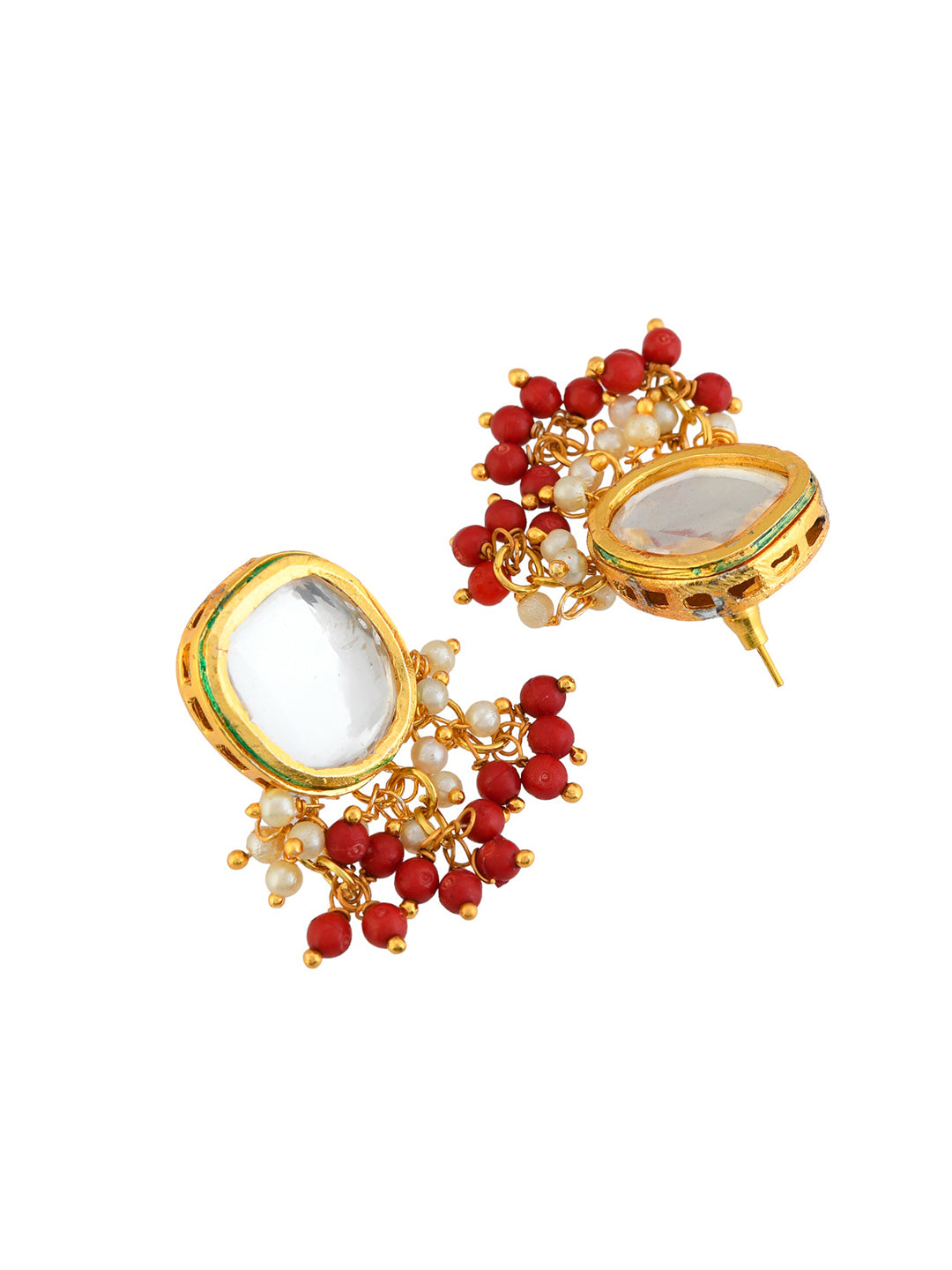 Gold-Plated & Red Beaded Necklace With Earrings