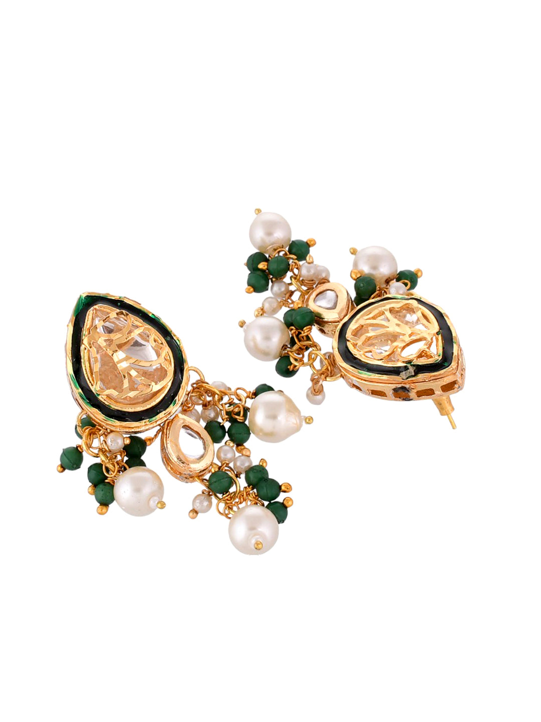 Gold Plated Green Kundan Pearl Jewellery Set With Earring For Occasion