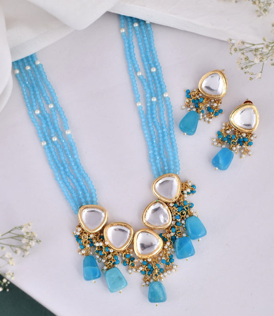 Gold Plated Kundan Beaded Pearl Jewelleryset With Earrings for Women Online