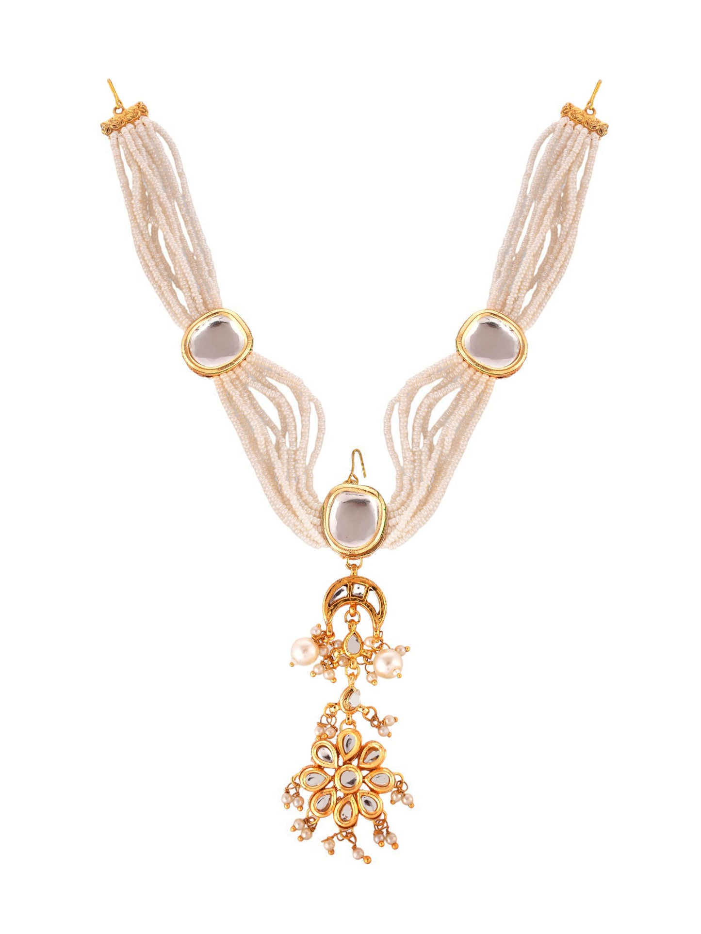 Gold Plated White Stone Kundan Pearl Mathapatti