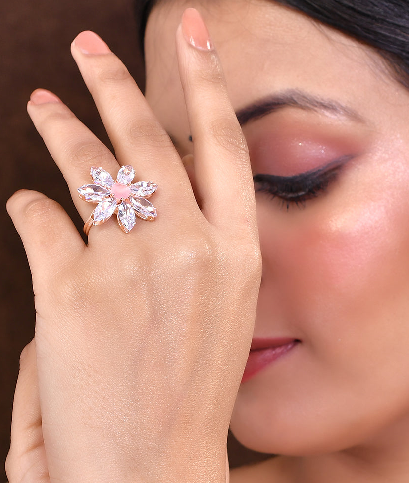 Adjustable flower design american diamond rings for girls