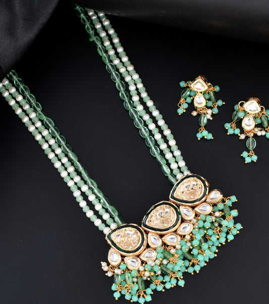 Pistachio Green Crystal Multistrand Kundan Jewellery Sets for Women Online