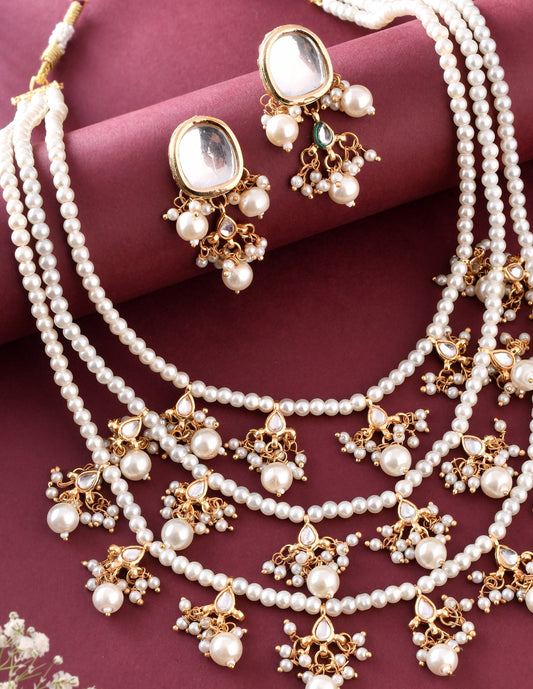  ethnic Kundan & Pearls Multi Layers Bridal Necklace Set for Women Online
