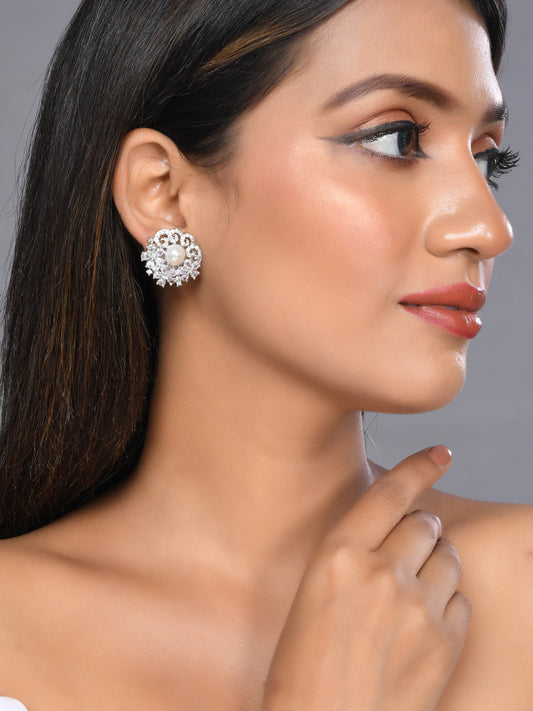 Silver Plated Stud American Diamond Earrings for Women Online