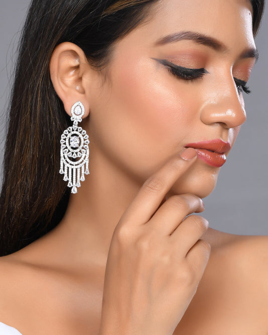 Cz Dangle Silver Plated Earrings for Women Online