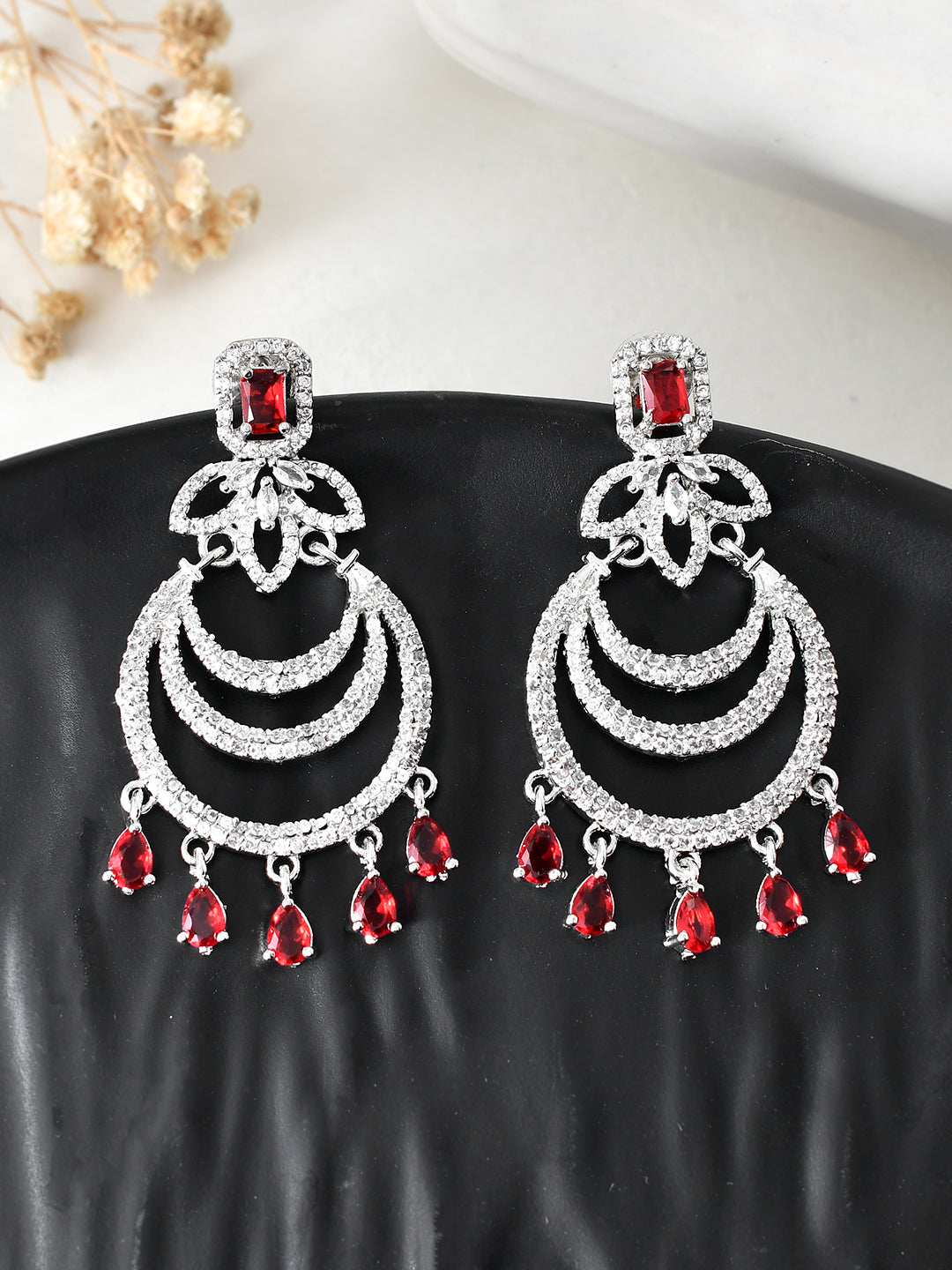 Buy Silver Plated American Diamond Long Chandbali Earrings for