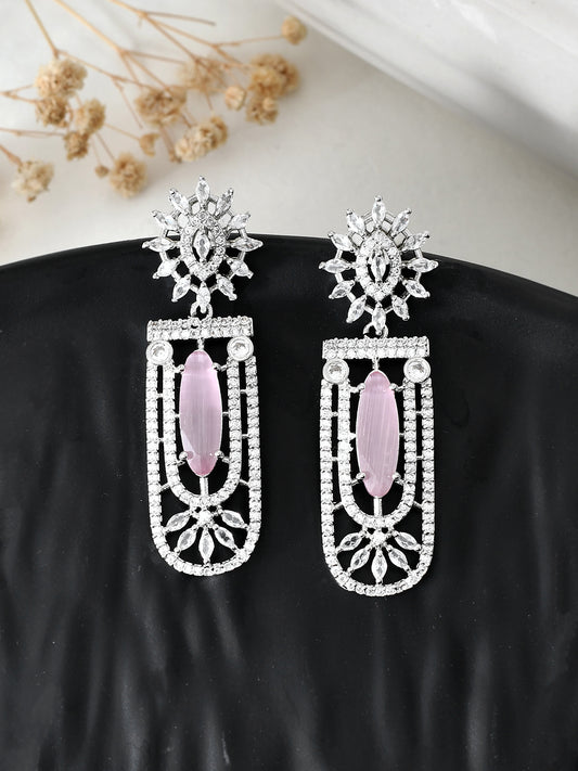 American Diamond Long Pink Earrings for Women Online