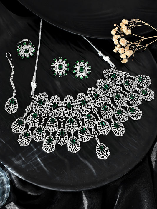 Bridal American Diamond Heavy Jewellerys Set With Tikkka for Women Online