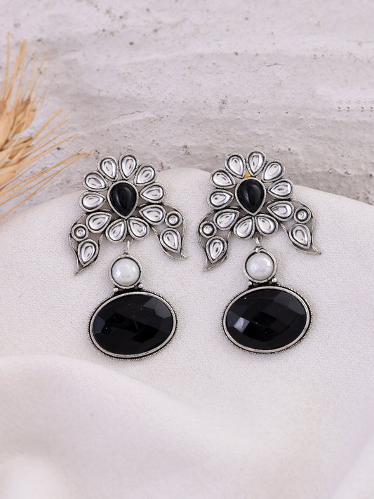 Black Stone Oxidised Kundan Earrings for Women Online
