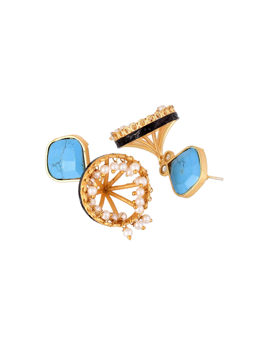 Gold Plated Blue Stone Jhumkas Earring