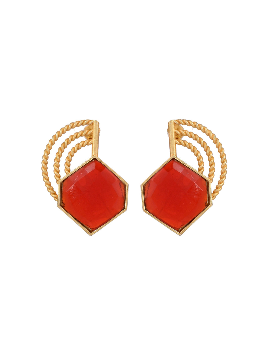 Gold plated Red Stone Stud Earring