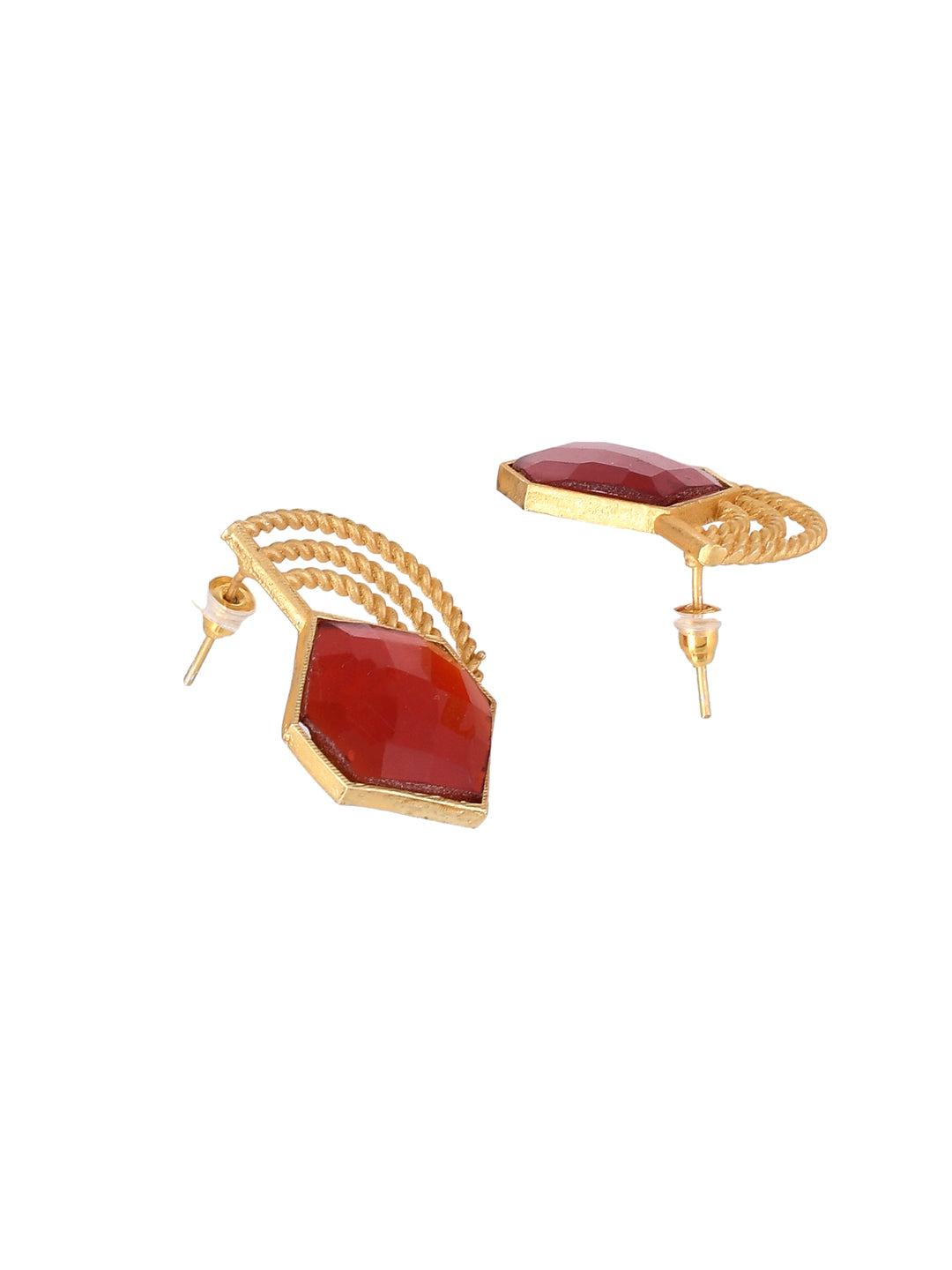 Gold plated Red Stone Stud Earring