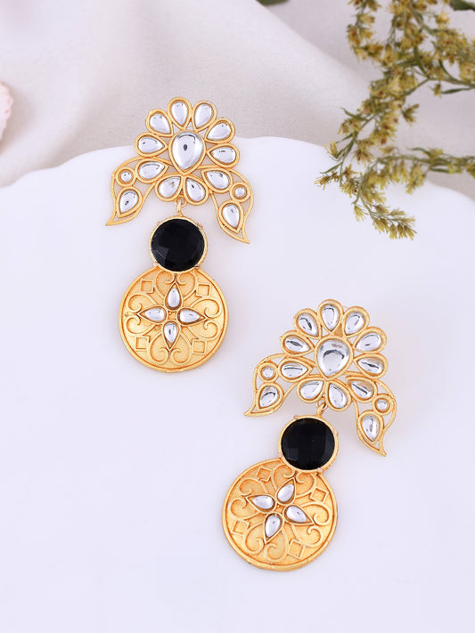 Gold Plated Black Stone Kundan Drop Earrings for Women Online
