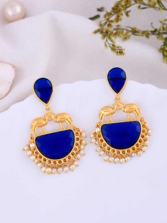 Gold Plated Blue Stone Chandbali Earrings for Women Online