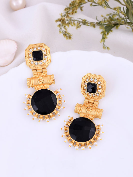 Gold Plated Black Stone Drop and Dangler Earrings for Women Online