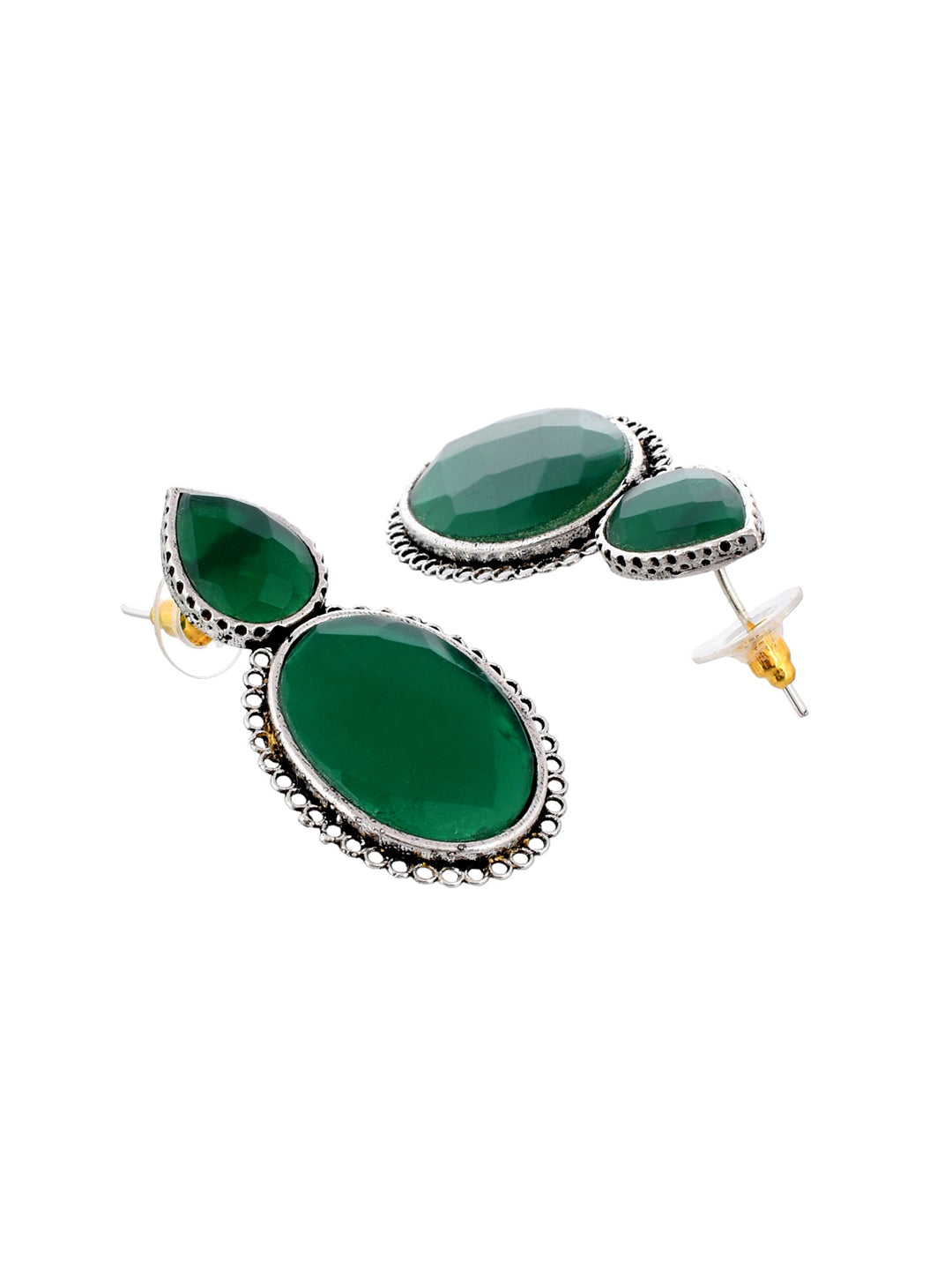 silver plated green stone drop earring