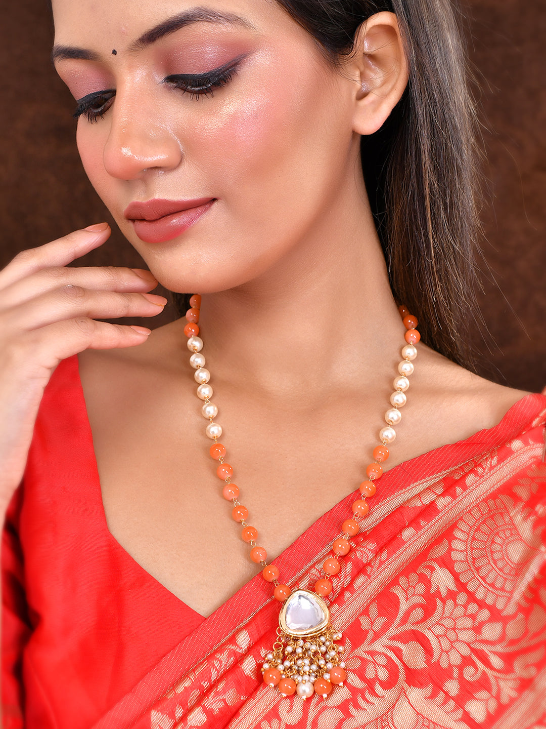 Coral and Pearl Necklace with Gold Accents