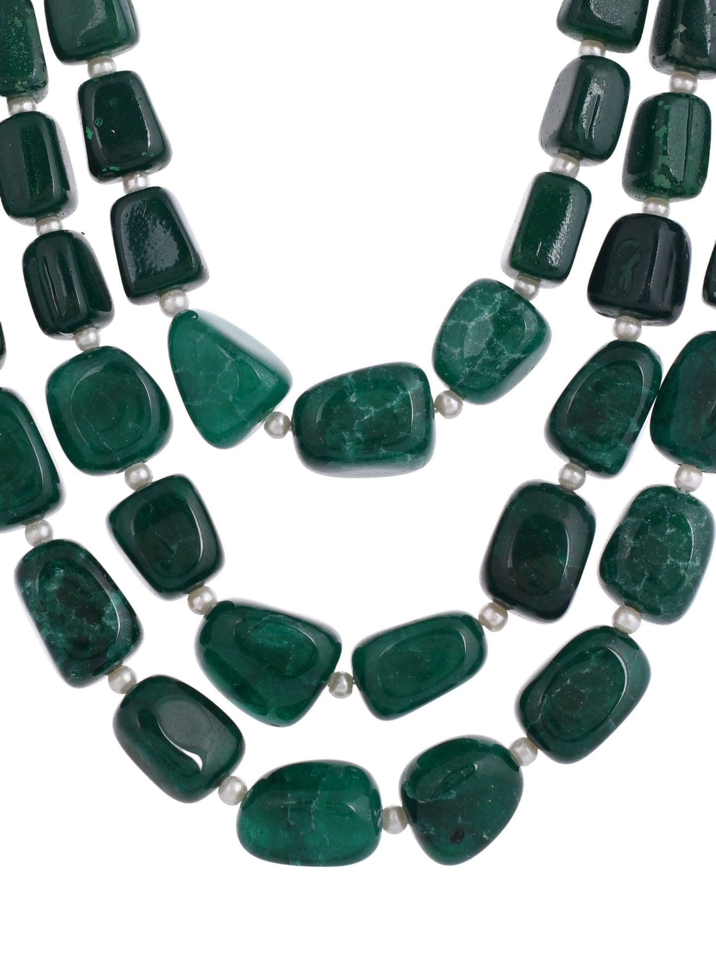 Gold Plated Green Stone Beads Long Necklace