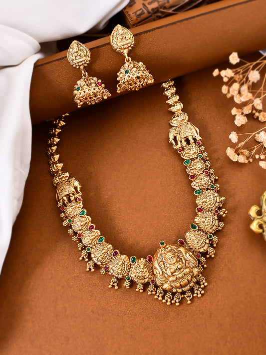 Latest Temple Design Gold Plated Traditional Jewellery Set