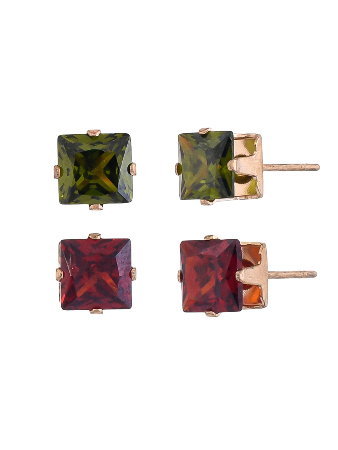 Combo of 2 Pair of Square Silver Tone American Diamond Small Ear Stud Earring