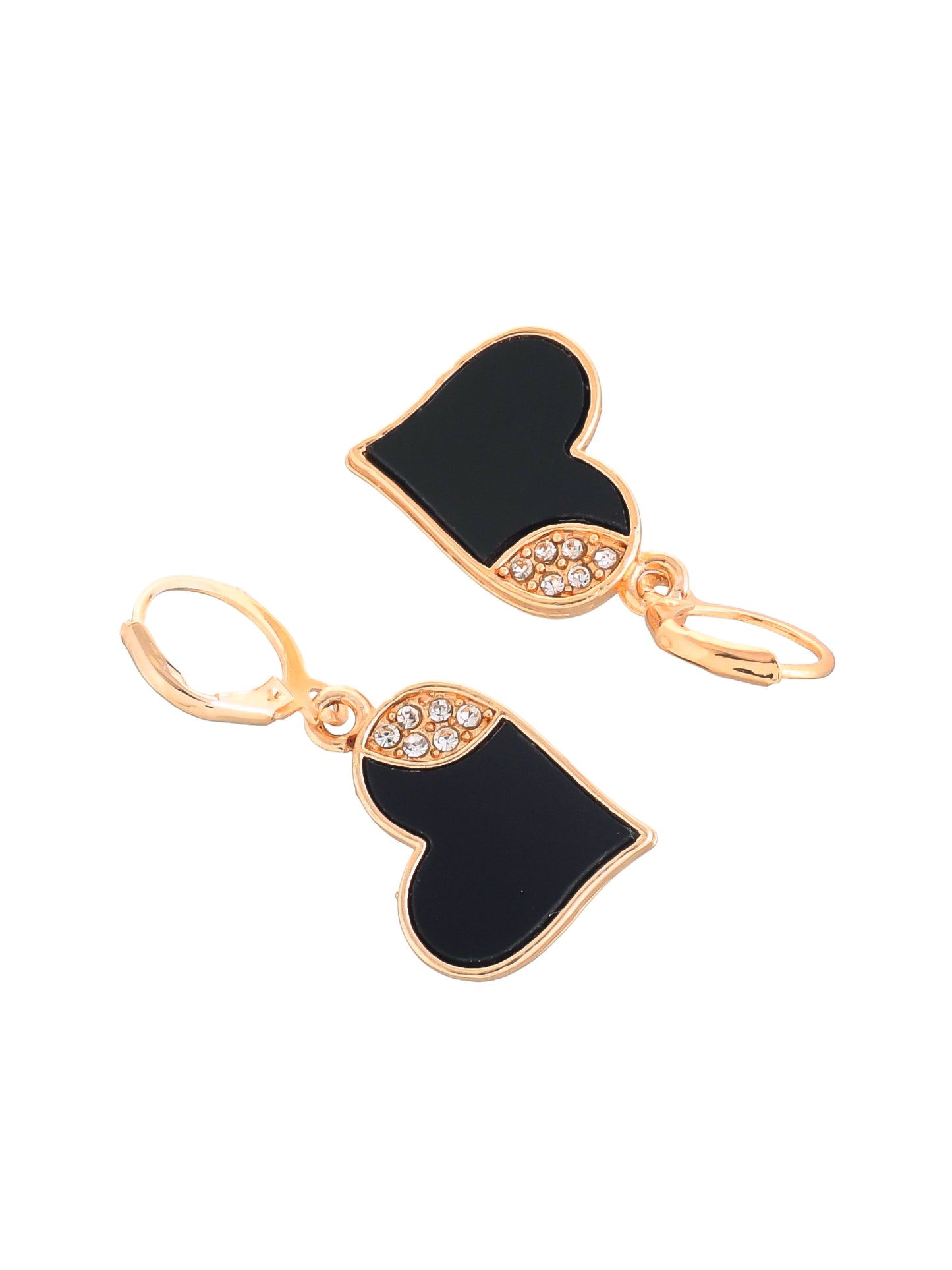 Rose Gold CZ Studded Heart Shaped Drop Earrings