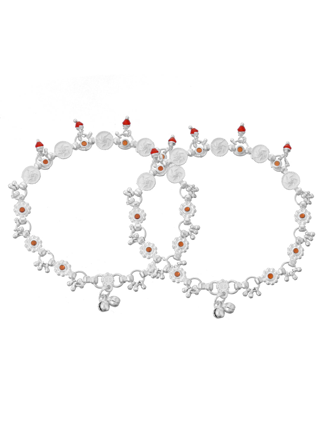 Silver-Plated Anklet With Floral and Coin Charms